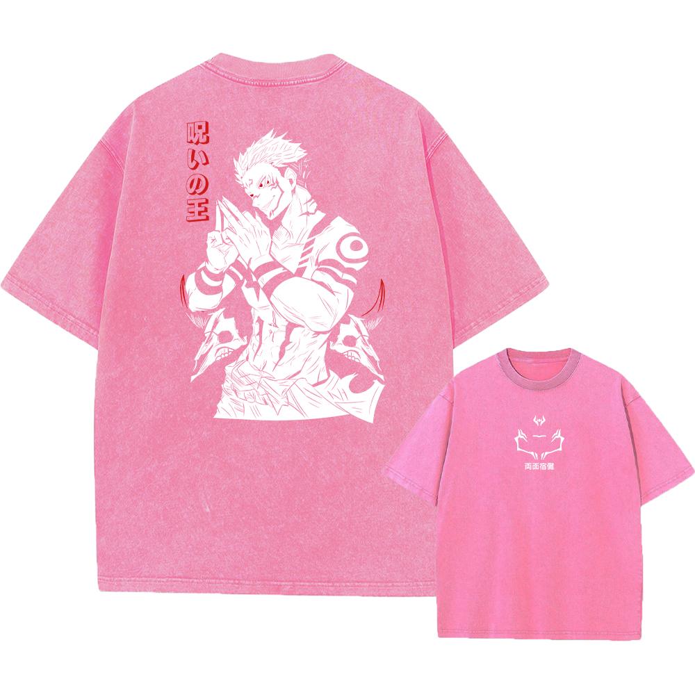 Мужская мода Уличная одежда Выстиранная черная футболка Японское аниме Графический принт Футболка Летний хлопок Оверсайз Топы Футболки