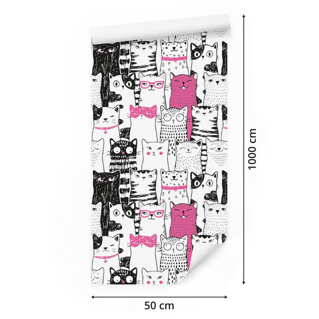 Cartoon kittens wallpaper for living room and bedroom 50x1000