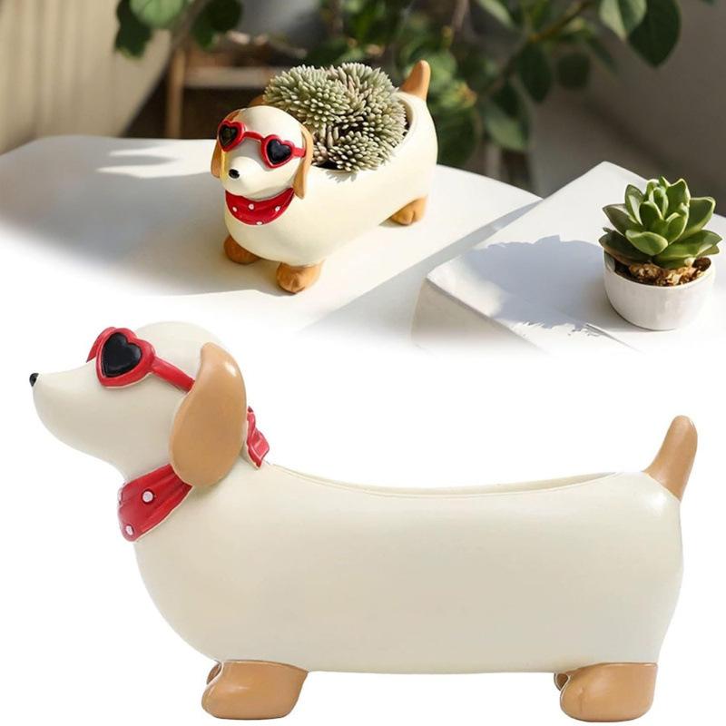 Funny Dachshund Succulent Planter Cute Animal Resin Flower Pot Creative Desktop Plant Pot