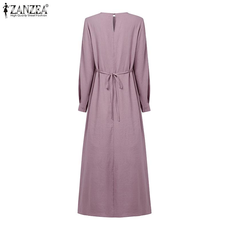 ZANZEA Женское праздничное повседневное платье с круглым вырезом, свободного кроя, с длинным рукавом