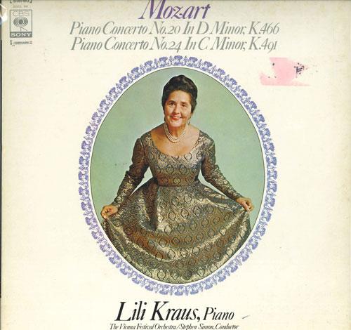 LP Record LILI KRAUS, STEPHEN SIMON, VIENNA F - Mozart: Piano Concerto No. 20, No.2 SOCL66 CBS SONY Japan Classical Used