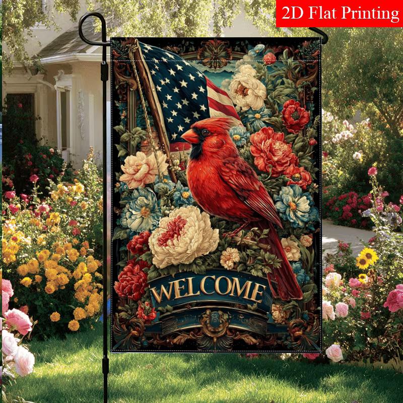1pc Patriotic Cardinals Welcome Garden Flag X 3 (4) Outdoor Garden Flag Double-Sided Home Decoration Courtyard Decoration Outdoor Decoration Lawn Dec