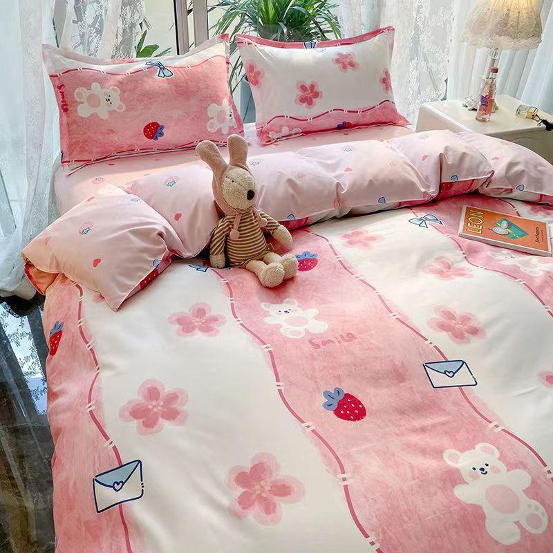 Set Cover Bedsheet Duvet Soft Pillowcase Love Hear Pattern Bedding Set