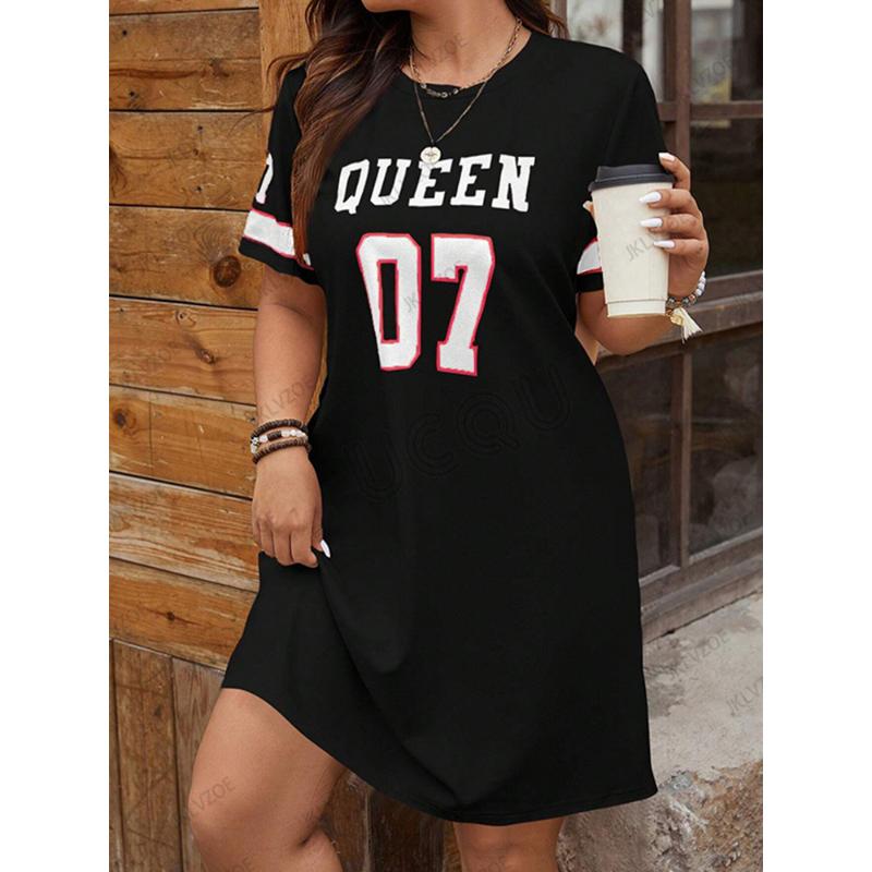 Summer New Women's Queen No.07 Graphic Printed Short Sleeved T-shirt Girls Dress Sports Casual Jersey Y2K Loose Maternity Dress