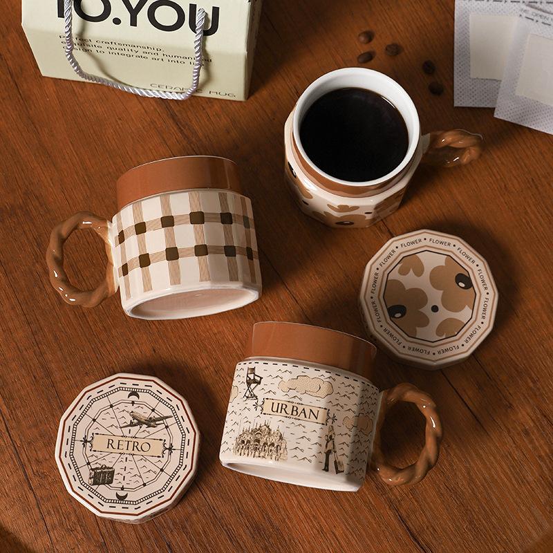 Creative Retro Ceramic High-Value Drinking Cup Light Luxury Gift With Lid Coffee Cup Personalized Cup