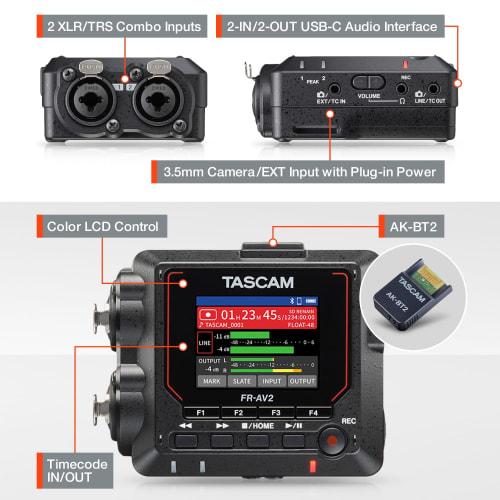 TASCAM FR-AV2 32-bit Float Compatible 2-Channel Portable Field Recorder/Time Code Generator with Dual AD Converter and Time Code Synchronization Audio