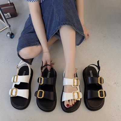 Гладиаторская платформа женские сандалии 2025 лето женские сандалии на плоской подошве с металлической пряжкой модные повседневные сандалии на мягкой подошве для женщин