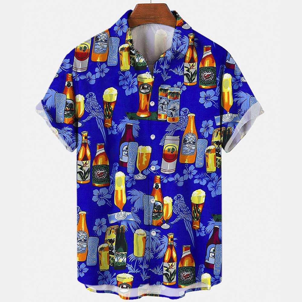 1116 Beer pattern 1D digital printing trendy fashion men's short-sleeved shirt