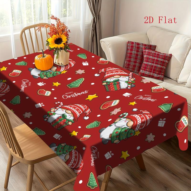 2D Flat 1pc Christmas Tablecloth - Santa Claus And Candy Cane Pattern, Durable Polyester, Machine Washable, Suitable for Kitchen, Dining Room, Parties