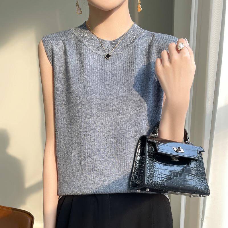 24 Весна и лето новый тонкий имитация свитера женская вязаная базовая рубашка без рукавов жилет женский круглый вырез внутренний