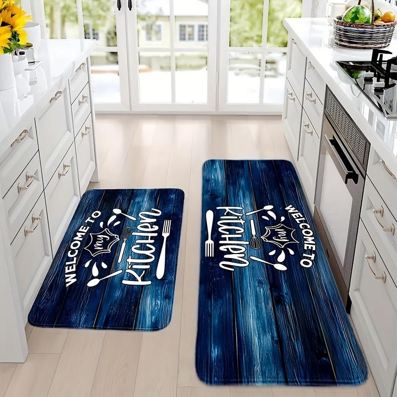 1 шт. Синий коврик для пола с рисунком под дерево, Современный кухонный полиэстеровый ковер, Нескользящий красочный ковер для помещений, Для дома, ванной комнаты, спальни, гостиной, декор
