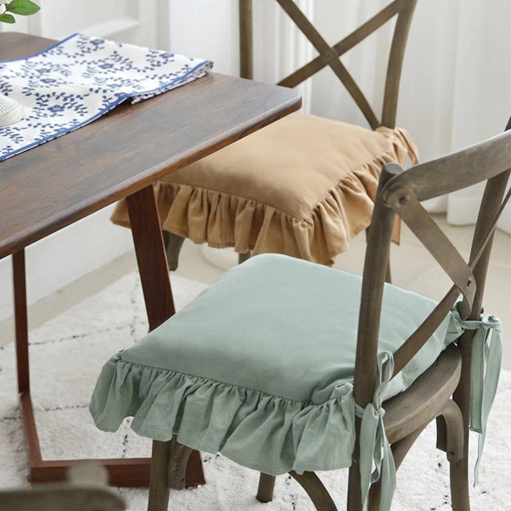 Soft Ruffled Chair Cover with Ties Chair Slipcover Minimalist Seat Protector Dining Chair