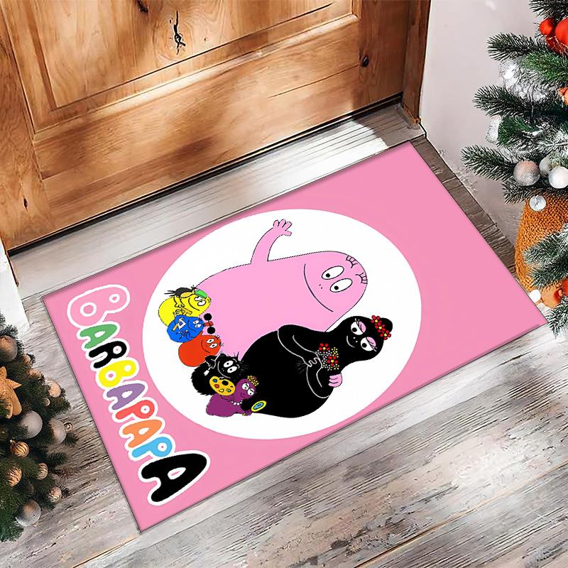 Barbapapa cartoon Printed Crystal Velvet Area Rug, Soft Anti-Slip Water Absorbent Floor Mat for Living Room Bedroom