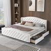 Upholstered Bed 180x200cm with Slatted Frame And Headboard, Double Bed, Storage Bed with 2 Drawers, Upholstered Bed with High Headboard & Bed Base,
