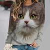 Cat Print Long Sleeves Tees Pullover Casual Loose Street Female Clothing Funny Cute Tops Fall/Winter Cotton Women's T-shirts