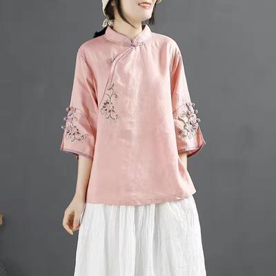 Женская хлопково-льняная рубашка «Семь четвертей», блузка, традиционный китайский женский формальный топ, костюм «Ттан» Hanfu