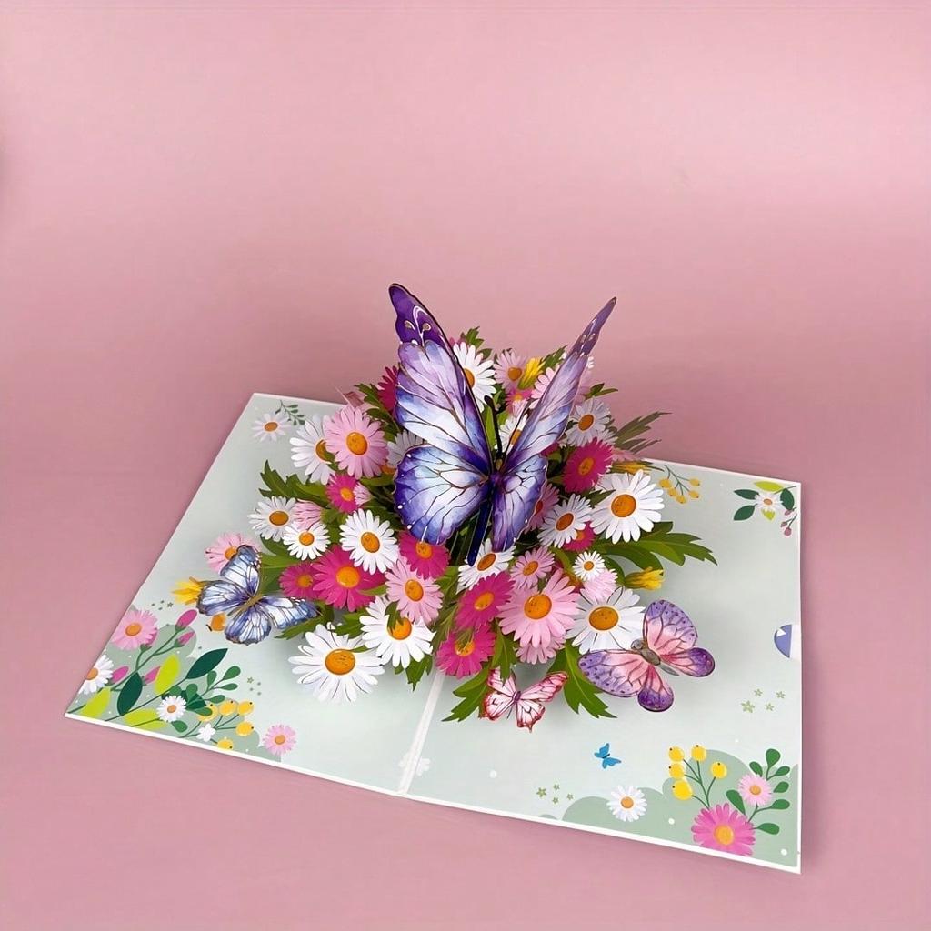 1 шт. Яркая 3D pop-up открытка, Цветные бабочки и ромашки, Идеально для дня рождения, Дня матери, Свадьбы