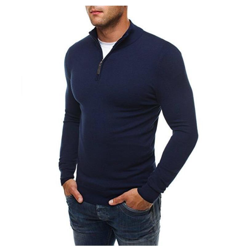 Men's Casual Zipper High Neck Pullover Long Sleeve Fashionable Casual Solid Color Knitted Sweatshirt