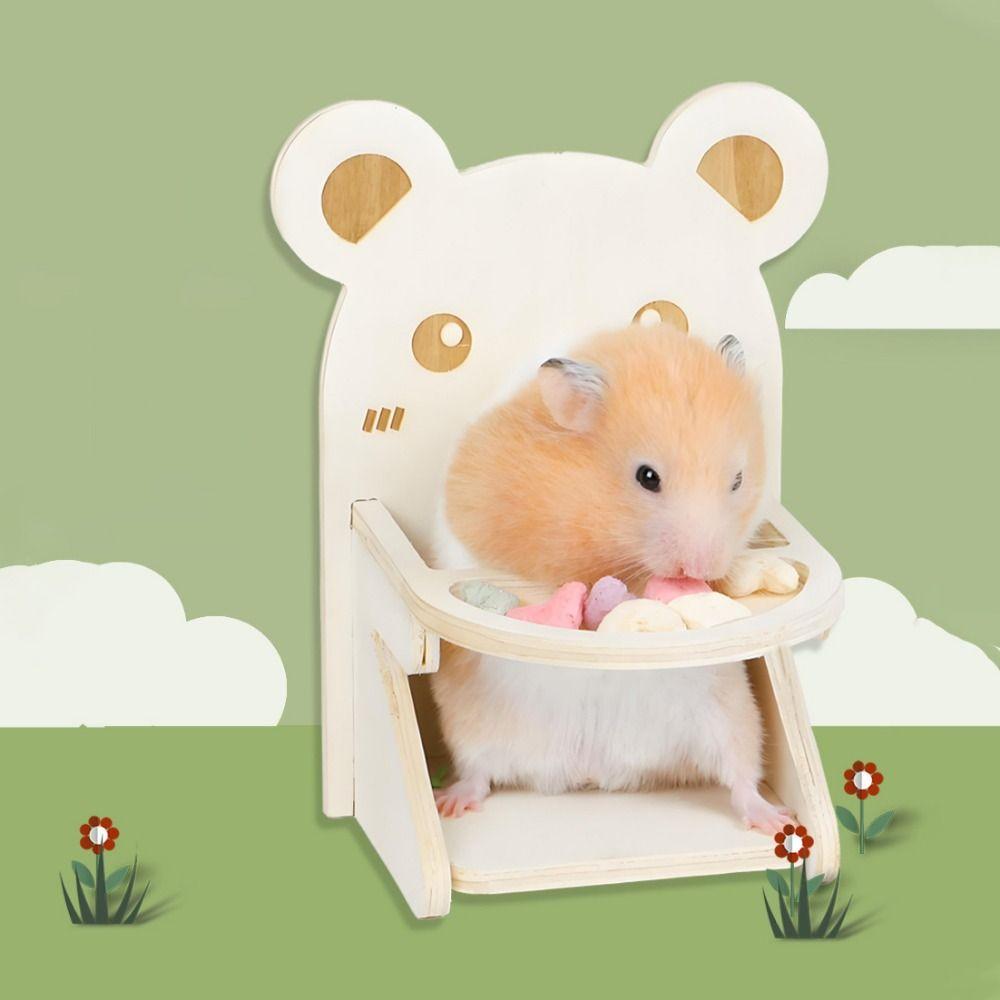 Wooden Hamster Dining Chair Cartoon Hedgehog Chair  for Hamster Rat Guinea Pig