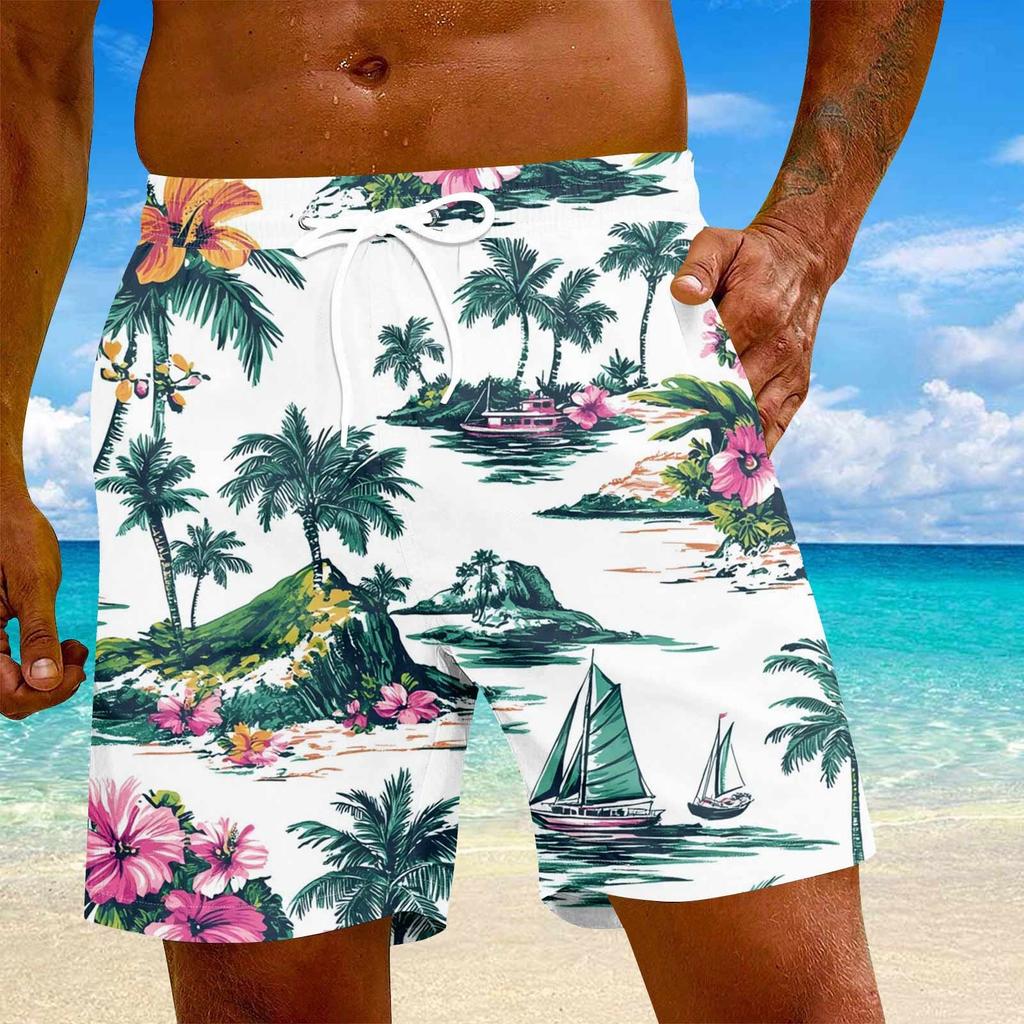 Мужские модные гавайские принты с эластичной талией, повседневные штаны для йоги, пляжные шорты