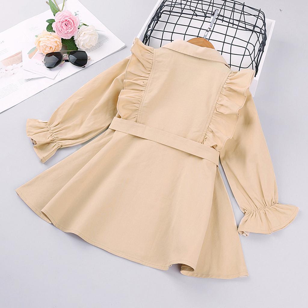 Toddler Kids Flare Sleeve Belt Solid Windproof Windbreaker Jacket Coat