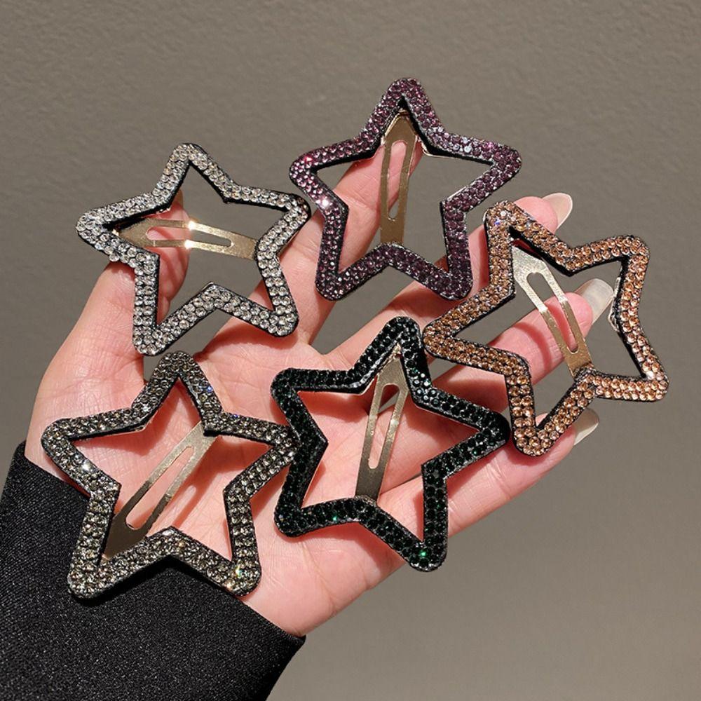 Metal Star Side Clip Y2k Hollow Hair Clip Personality Rhinestone Star BB Clip\ Children