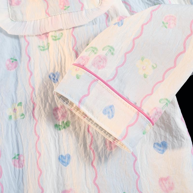 Полосатый цветочный принт женский пижамный комплект с воротником-лацканом осень-зима новая одежда для сна корейская мягкая модная пижама