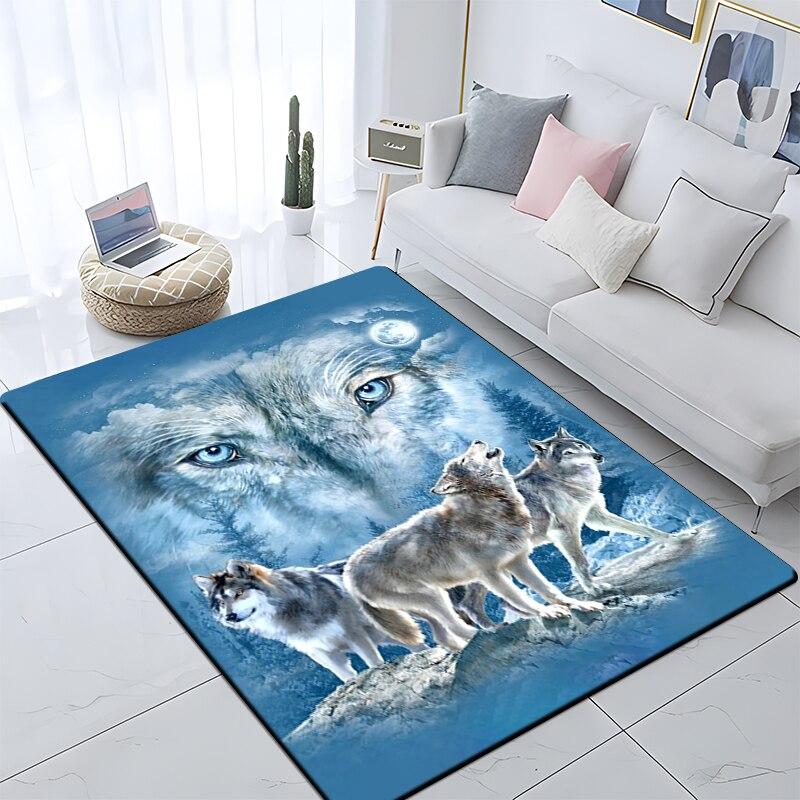 Art Animal Wolf 3D Print Carpets for Living Room Bedroom Decor Carpet Soft Flannel Home Bedside Floor Mat Play Area Rugs Gifts