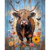 Funny Cow Floral Highland Cow Rustic Western Boho Farm Animal Art Poster Canvas Painting Wall Print Picture for Room Home Decor