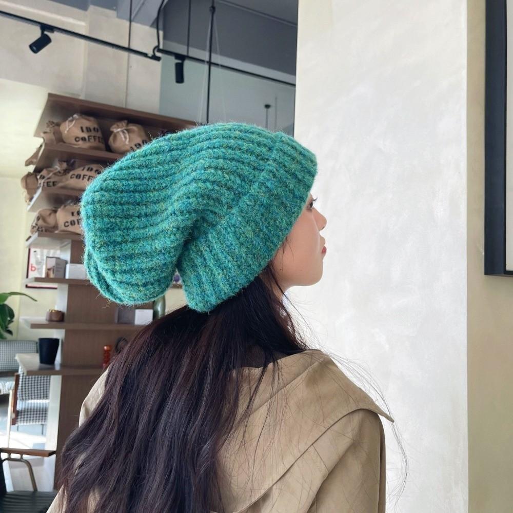 Thickeneded Knitted Cap Mixed Color Warm Hat Fashion Striped Beanie Hat Autumn Winter
