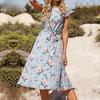 Women's Fashion Summer Spring Floral Print Short Sleeve O-Neck High Waist Casual Dresses