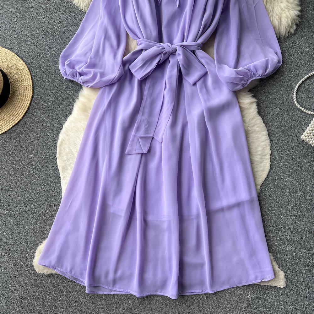 Французские шикарные платья макси для женщин с отложным воротником и рукавами-фонариками, женское летнее платье на шнуровке, женское летнее платье трапециевидной формы, Прямая поставка