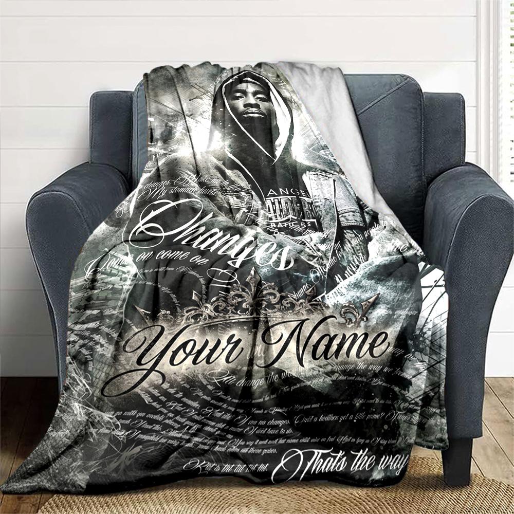 2pac Personalized Text Blanket Cozy Personalized Blanket Soft & Cozy Versatile for Picnics Sofa Couch Office Four Seasons Universal