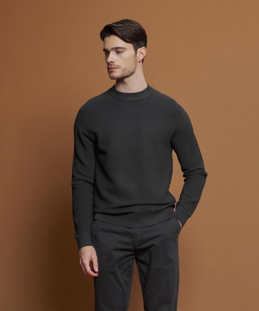PANICALE Charcoal Ribbed Crewneck Knit