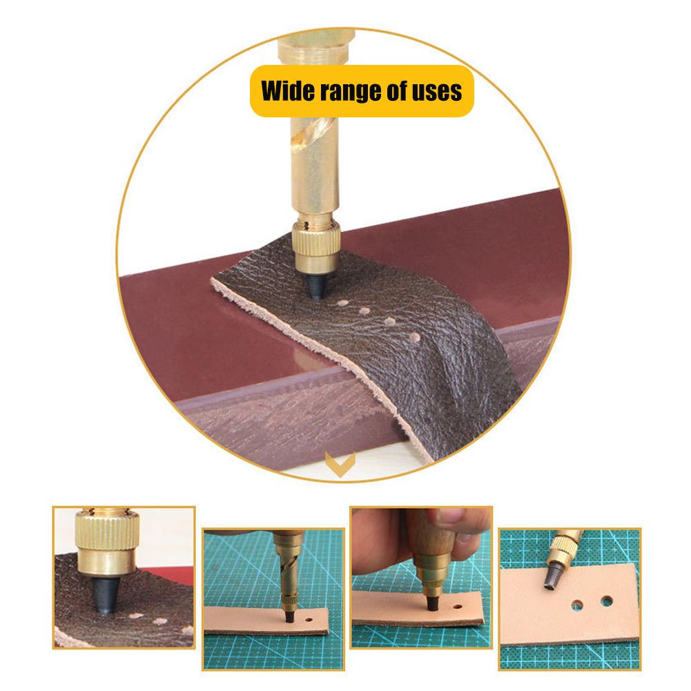Leather Hole Punching Tool Automatic Puncher with Wooden Handle Hollow Hole Punch with 6 Tips for Leather Belt, Bag, Wristband