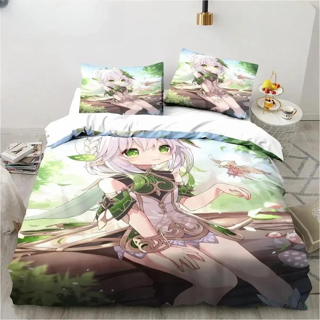 Comforter New Genshin Impact Nahida Kawaii Cute Cartoon Nahida King Twin Double Child Bedding Set Microfiber Or Polyester
