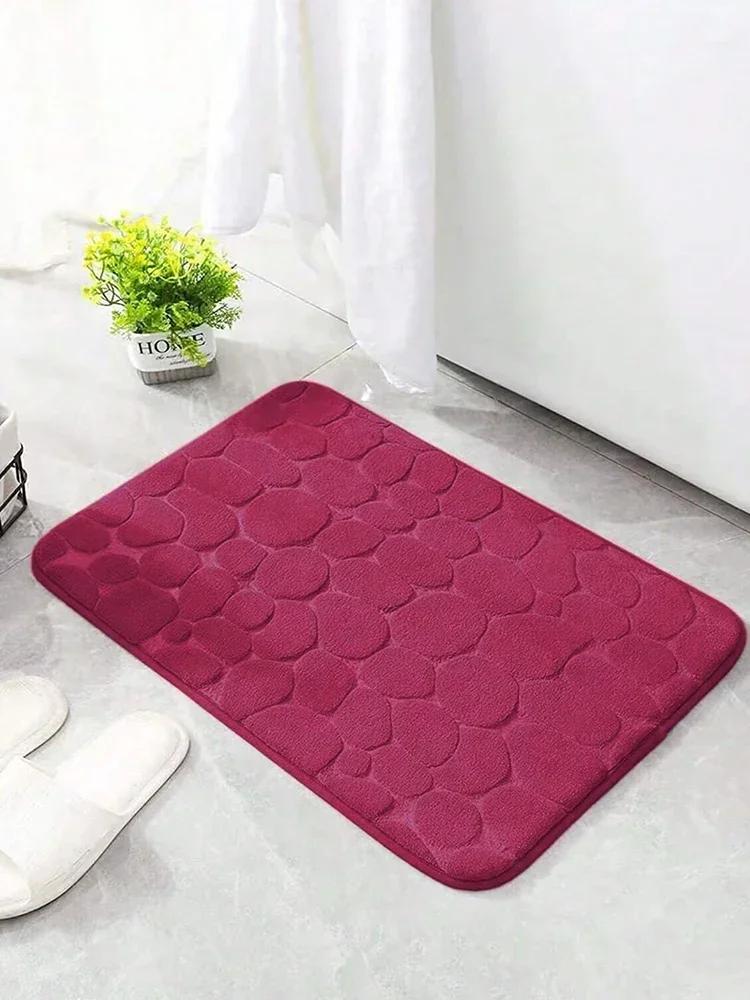 3D Non Slip Bathroom Mat Cobblestone Embossed Bath Mats Absorbent Doormat Carpet Door Floor Mats Machine Washable Quick Drying