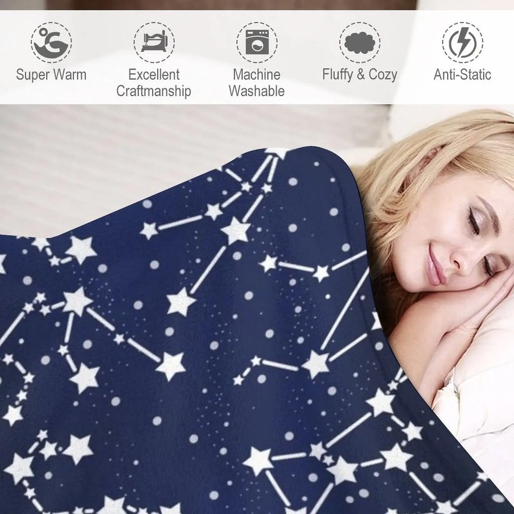 Vintage 1950s Inspired Outer Space Constellation Star Map Throw Blanket Hairy Blankets Soft Big Blanket Weighted Blanket