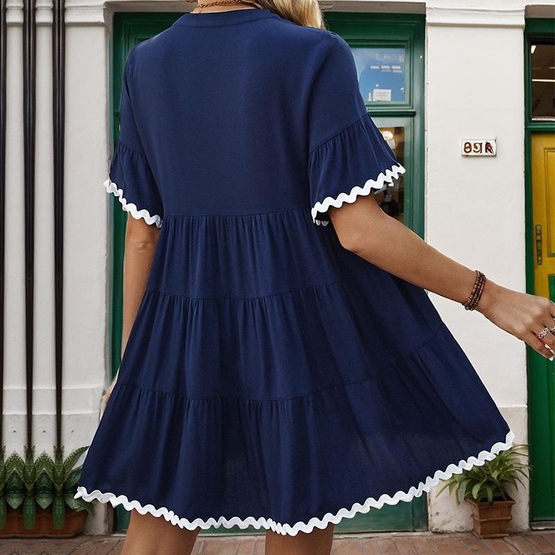 DAFIFY Женская мода лето весна однотонный принт с коротким рукавом v-образным вырезом трапециевидной формы с высокой талией повседневные платья