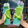 1PC Fresh Lime Slice Ice Water Print 750ml Color Plastic Sports Water Bottle Leakproof Flip Straw Lid Suitable for Sports Office Home Use