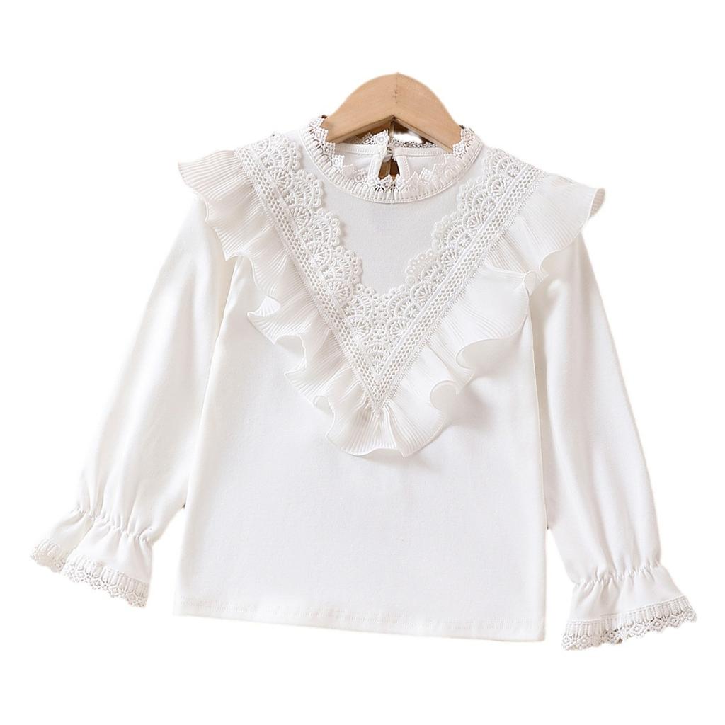 Футболка с длинными рукавами для девочек, весенне-осенняя тонкая детская весенняя нижняя рубашка, белый топ для маленьких девочек