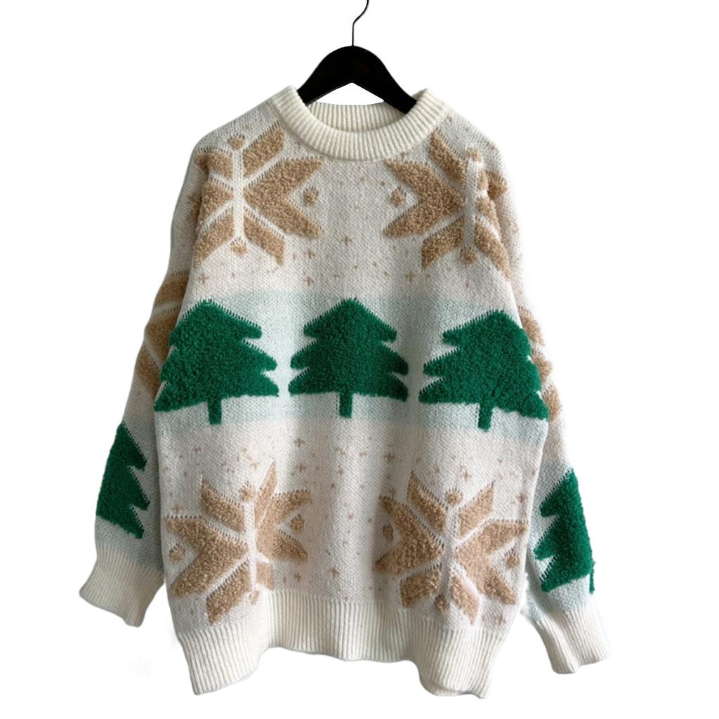 Women's Fashion Fall And Winter Christmas Loose Round Neck Pullover Knitted Sweater
