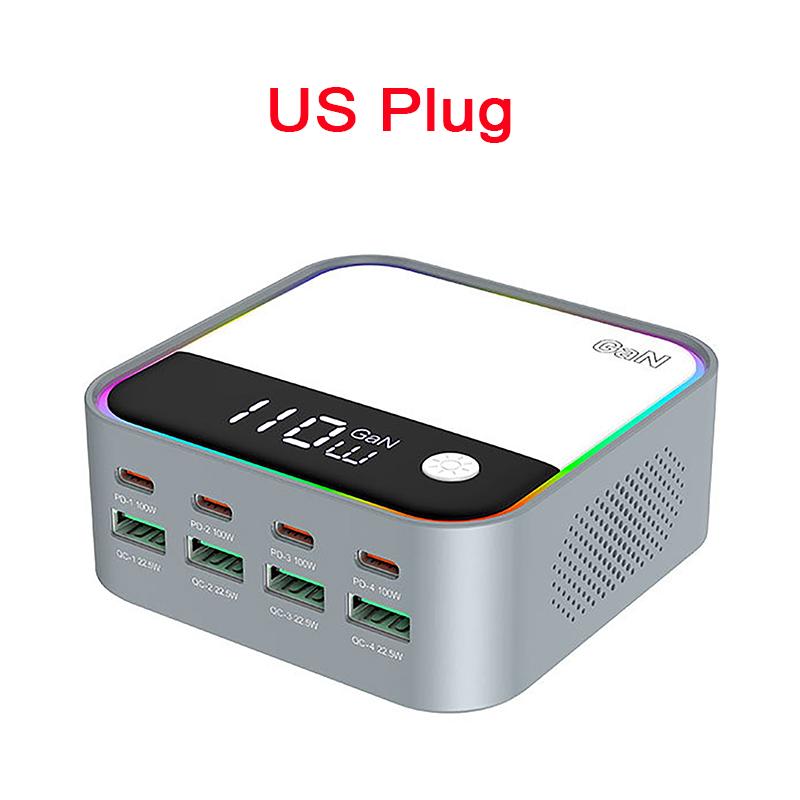 Настольное зарядное устройство 120 Вт USB Универсальное Многопортовое PD Быстрое зарядное устройство с многоцветной подсветкой для мобильных телефонов и ноутбуков