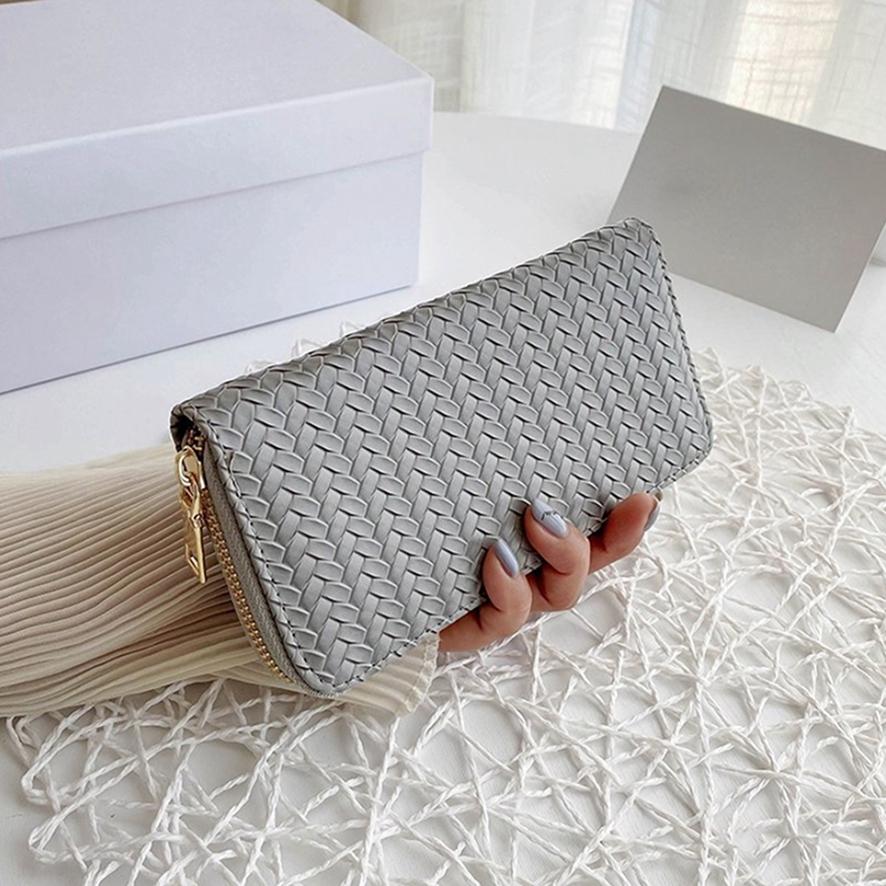 Ladies Fashion Simple Mid-length Zipper Woven Wallet Clutch Purse KTB
