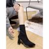 Women's Flyknit Elastic Sock Ankle Boots, Pointed Toe, Chunky Heel, Slimming Design, European/American Style - 2025 Spring/Autumn Collection