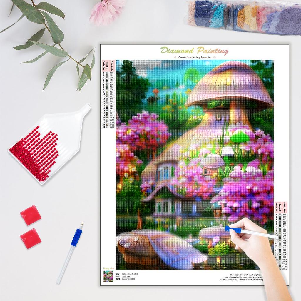 Diy Алмазная картина Цветочный дом Вышивка крестиком Мозаика Пейзаж Картина Стразы Настенный декор 30x40 см/12x16 дюймов