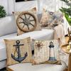 Vintage Nautical Pillow Covers Ship Wheel Anchor Lighthouse Pattern Cushion Covers For Sofa Living Room Bedroom Home Decor