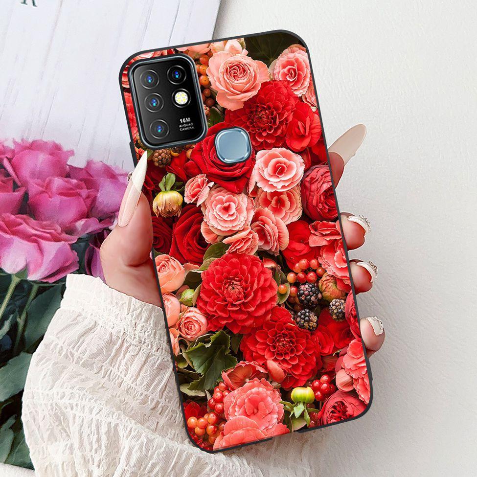 Для Infinix Hot 10 Чехол Силиконовый Милый Кот Модные Цветы Роскошная Расписная Задняя Крышка Для Чехла Телефона Inifnix Hot 10 X682B X682C