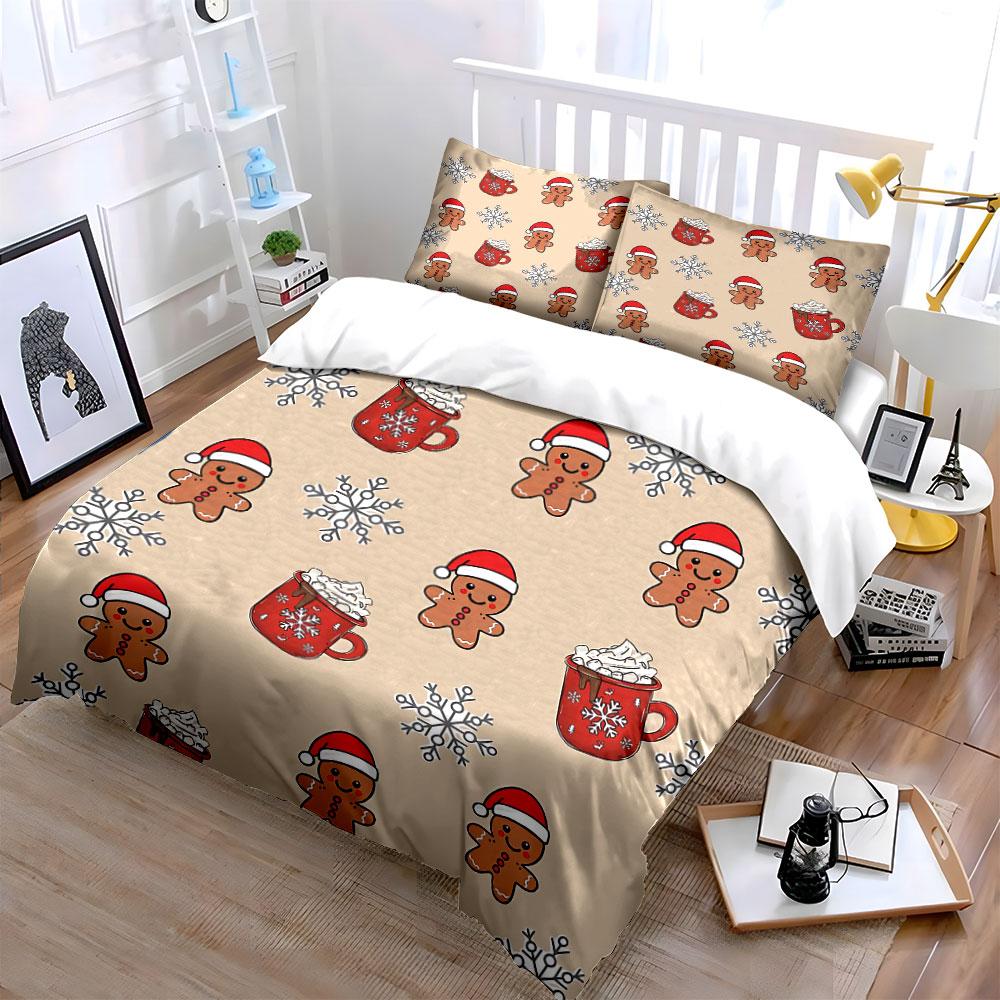 Christmas Gingerbread Pattern Bedding Duvet Cover Set Duvet Cover Pillowcases (1*Duvet Cover 2*Pillowcases, without duvet insert)