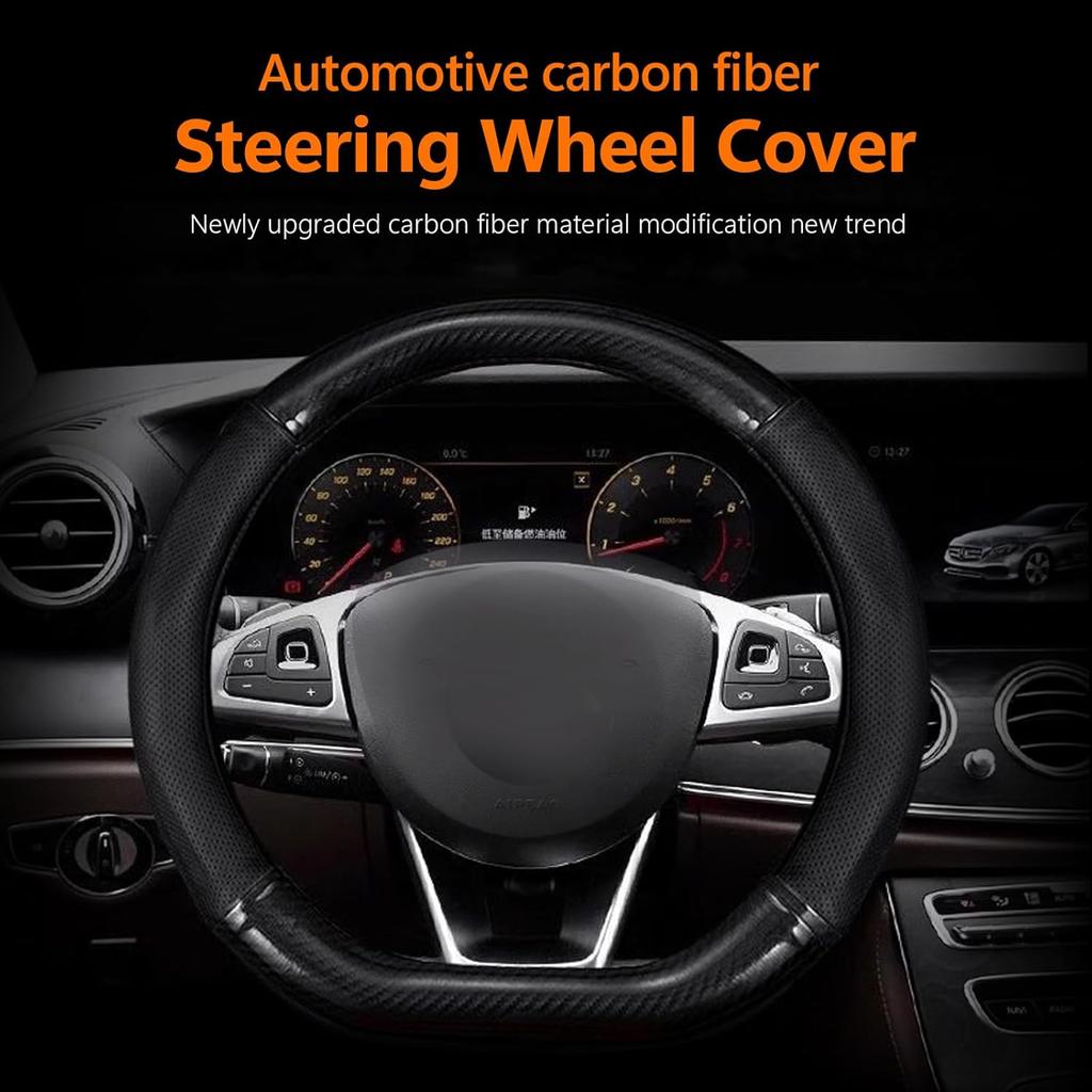 1 Pack Car Breathable Steering Wheel Cover, Wear -Resistant Steering Wheel Sleeve, Carbon Fiber Non-Slip Steering Wheel Protector, Four Seasons